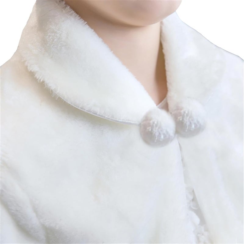 Momooda Girl's Faux Fur Long Sleeve Flower Girls Bolero Shrug Cape Jackets for Wedding - Image 5